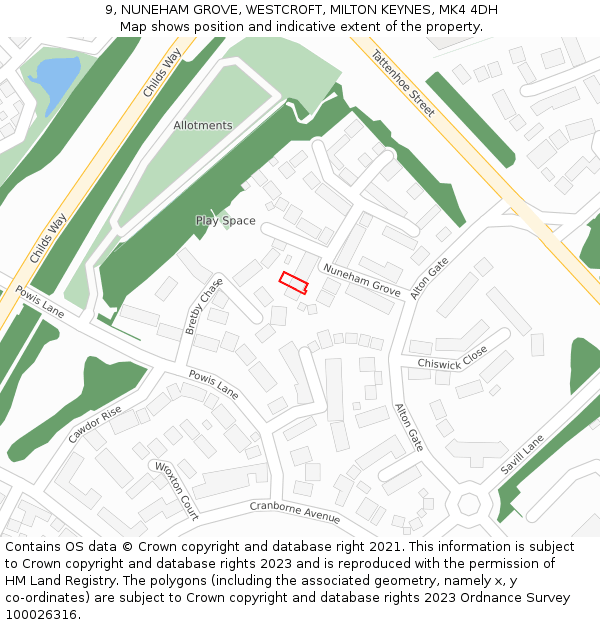 9, NUNEHAM GROVE, WESTCROFT, MILTON KEYNES, MK4 4DH: Location map and indicative extent of plot