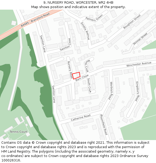 9, NURSERY ROAD, WORCESTER, WR2 4HB: Location map and indicative extent of plot