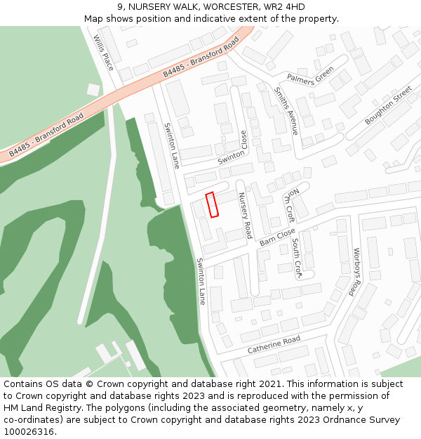 9, NURSERY WALK, WORCESTER, WR2 4HD: Location map and indicative extent of plot