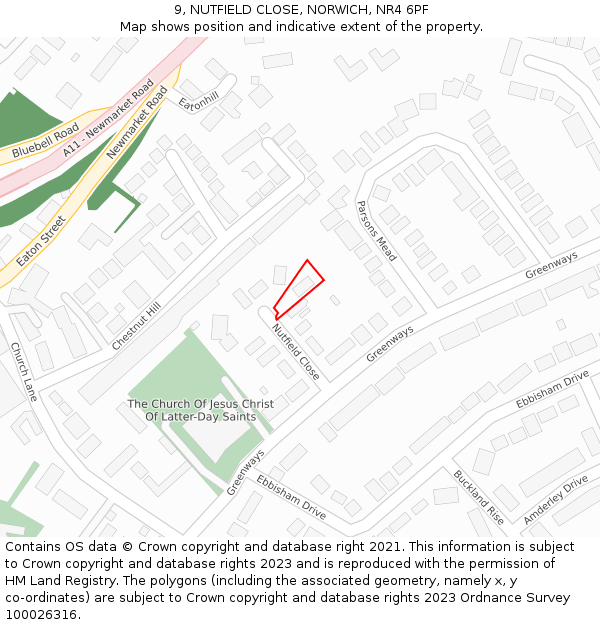 9, NUTFIELD CLOSE, NORWICH, NR4 6PF: Location map and indicative extent of plot