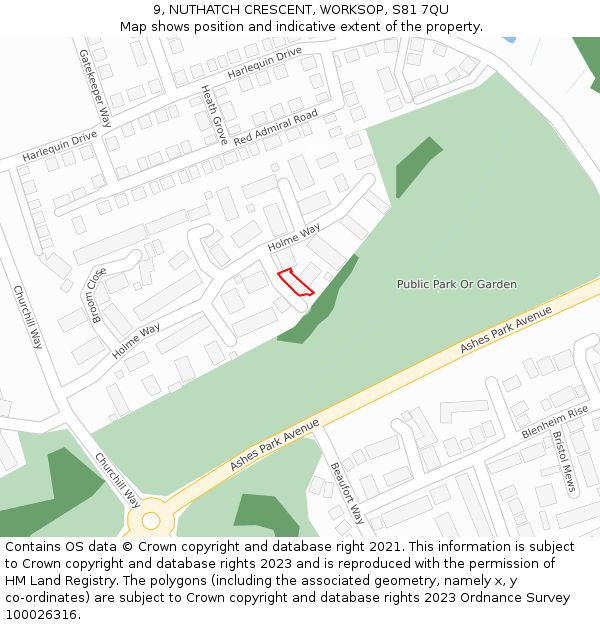 9, NUTHATCH CRESCENT, WORKSOP, S81 7QU: Location map and indicative extent of plot