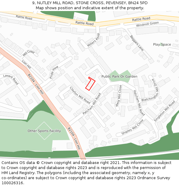 9, NUTLEY MILL ROAD, STONE CROSS, PEVENSEY, BN24 5PD: Location map and indicative extent of plot