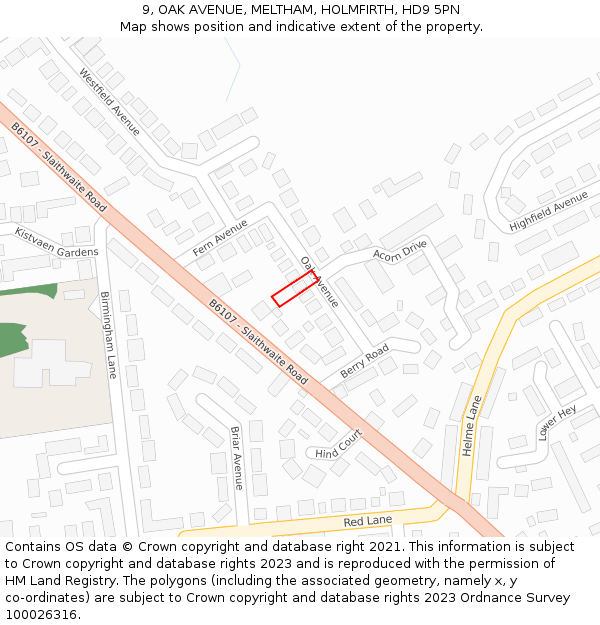 9, OAK AVENUE, MELTHAM, HOLMFIRTH, HD9 5PN: Location map and indicative extent of plot