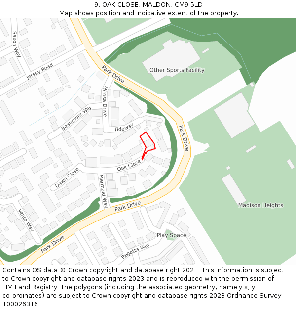 9, OAK CLOSE, MALDON, CM9 5LD: Location map and indicative extent of plot