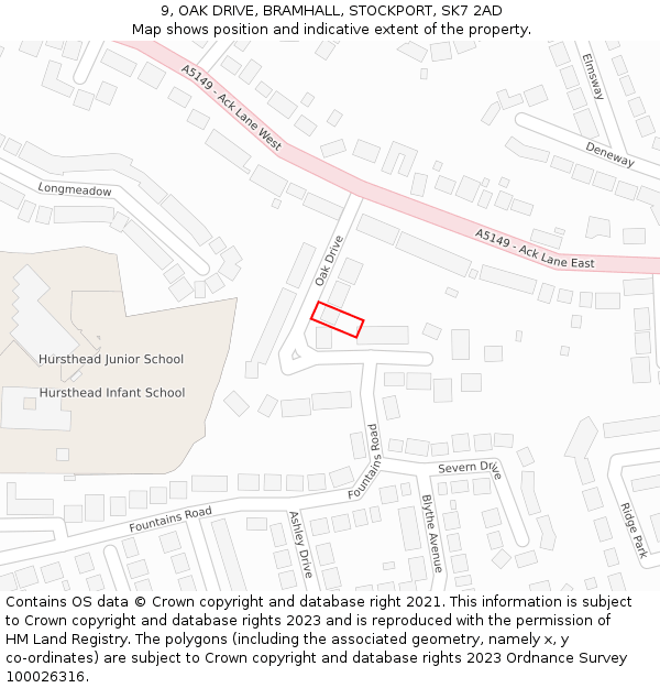 9, OAK DRIVE, BRAMHALL, STOCKPORT, SK7 2AD: Location map and indicative extent of plot