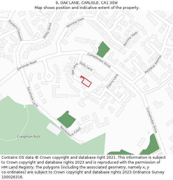 9, OAK LANE, CARLISLE, CA1 3SW: Location map and indicative extent of plot