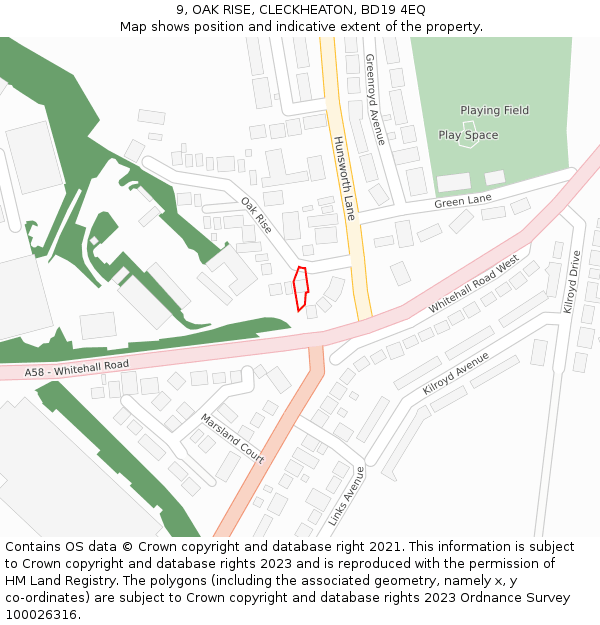 9, OAK RISE, CLECKHEATON, BD19 4EQ: Location map and indicative extent of plot