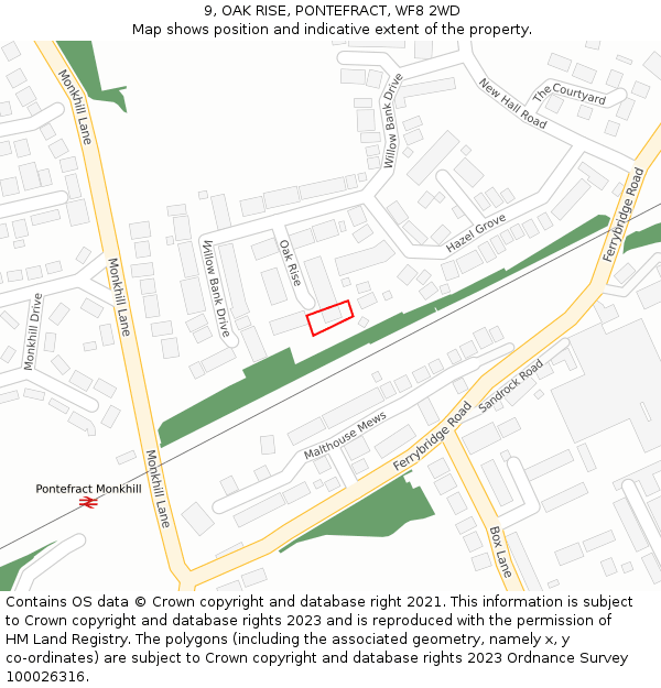 9, OAK RISE, PONTEFRACT, WF8 2WD: Location map and indicative extent of plot