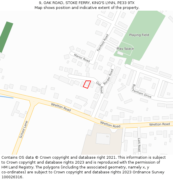 9, OAK ROAD, STOKE FERRY, KING'S LYNN, PE33 9TX: Location map and indicative extent of plot