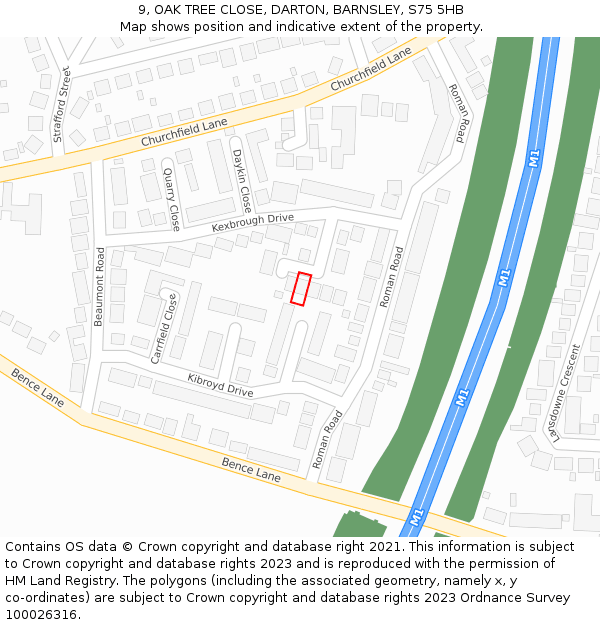 9, OAK TREE CLOSE, DARTON, BARNSLEY, S75 5HB: Location map and indicative extent of plot