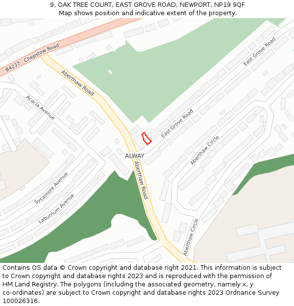9, OAK TREE COURT, EAST GROVE ROAD, NEWPORT, NP19 9QF: Location map and indicative extent of plot