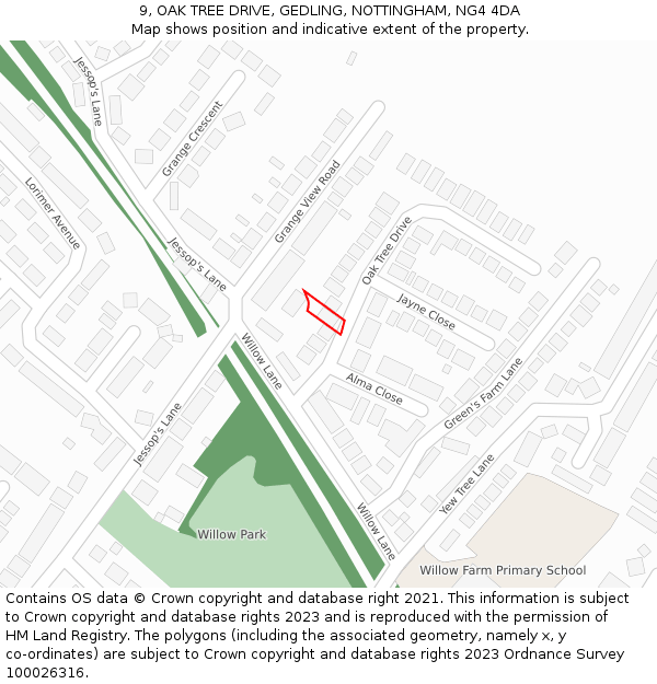 9, OAK TREE DRIVE, GEDLING, NOTTINGHAM, NG4 4DA: Location map and indicative extent of plot