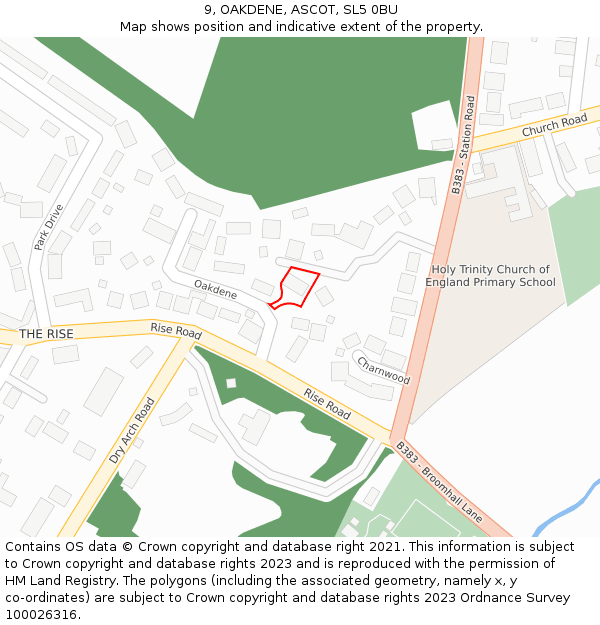 9, OAKDENE, ASCOT, SL5 0BU: Location map and indicative extent of plot