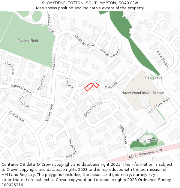 9, OAKDENE, TOTTON, SOUTHAMPTON, SO40 8FW: Location map and indicative extent of plot