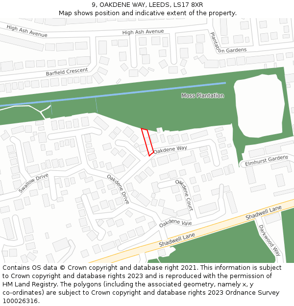 9, OAKDENE WAY, LEEDS, LS17 8XR: Location map and indicative extent of plot