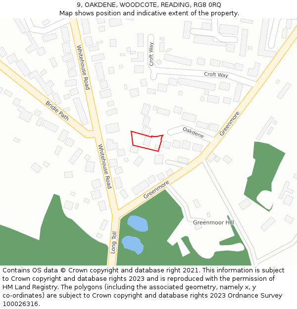 9, OAKDENE, WOODCOTE, READING, RG8 0RQ: Location map and indicative extent of plot