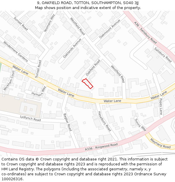 9, OAKFIELD ROAD, TOTTON, SOUTHAMPTON, SO40 3JJ: Location map and indicative extent of plot