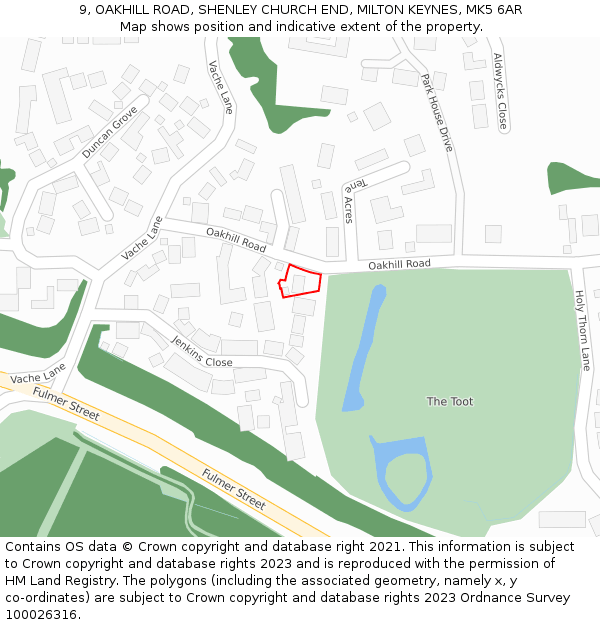 9, OAKHILL ROAD, SHENLEY CHURCH END, MILTON KEYNES, MK5 6AR: Location map and indicative extent of plot