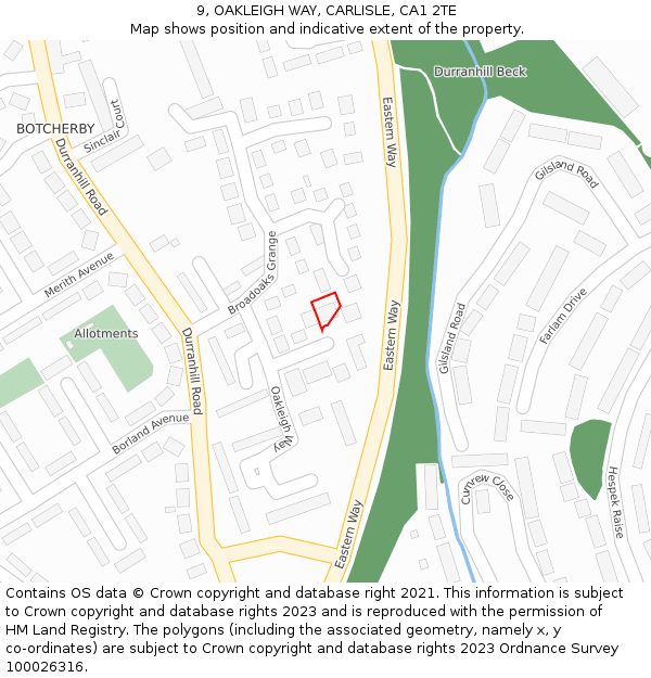 9, OAKLEIGH WAY, CARLISLE, CA1 2TE: Location map and indicative extent of plot