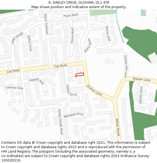 9, OAKLEY DRIVE, OLDHAM, OL1 4TR: Location map and indicative extent of plot