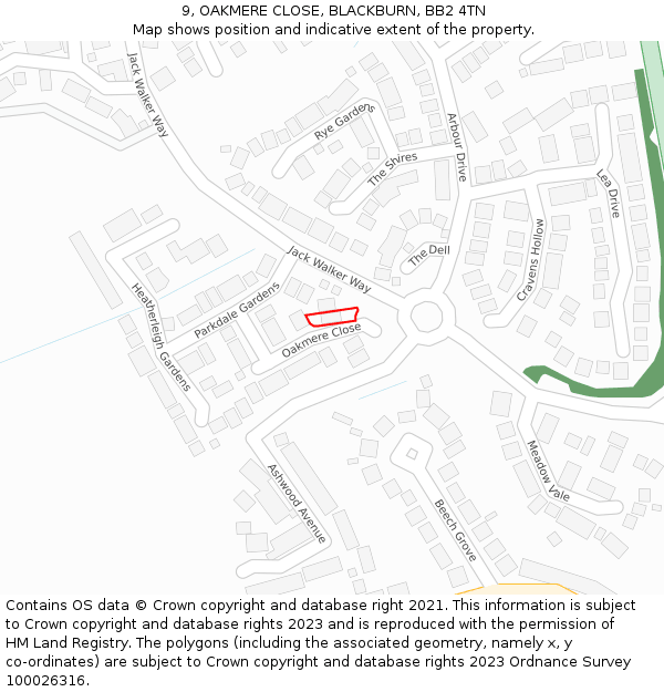 9, OAKMERE CLOSE, BLACKBURN, BB2 4TN: Location map and indicative extent of plot