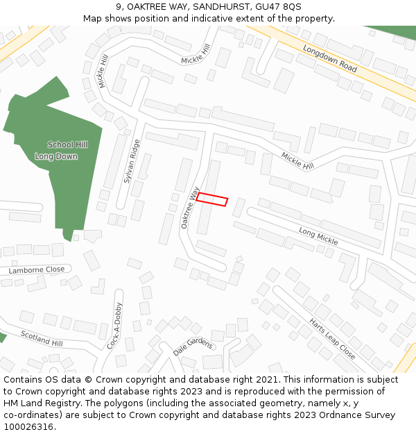 9, OAKTREE WAY, SANDHURST, GU47 8QS: Location map and indicative extent of plot