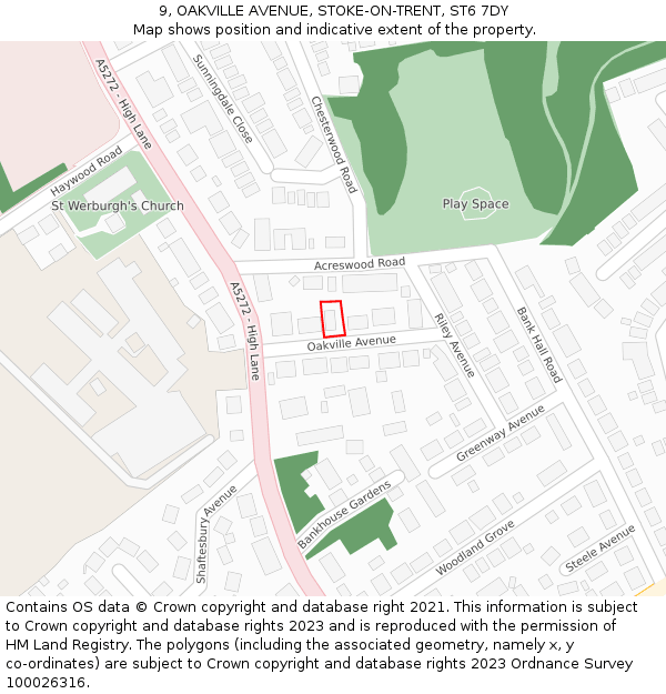 9, OAKVILLE AVENUE, STOKE-ON-TRENT, ST6 7DY: Location map and indicative extent of plot