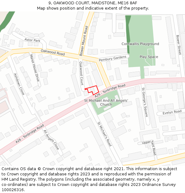 9, OAKWOOD COURT, MAIDSTONE, ME16 8AF: Location map and indicative extent of plot