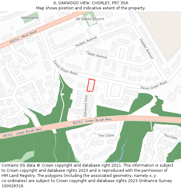 9, OAKWOOD VIEW, CHORLEY, PR7 3SA: Location map and indicative extent of plot