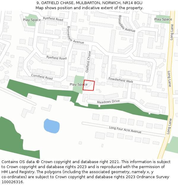 9, OATFIELD CHASE, MULBARTON, NORWICH, NR14 8GU: Location map and indicative extent of plot
