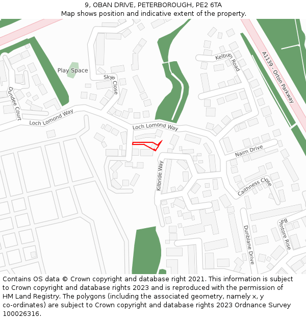 9, OBAN DRIVE, PETERBOROUGH, PE2 6TA: Location map and indicative extent of plot