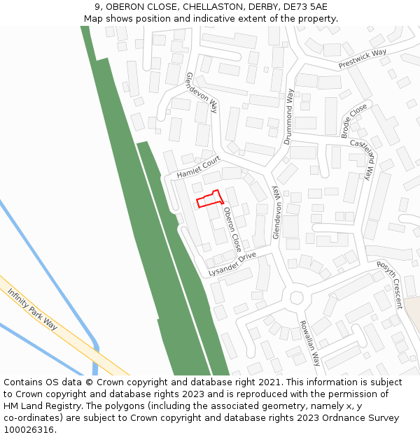 9, OBERON CLOSE, CHELLASTON, DERBY, DE73 5AE: Location map and indicative extent of plot