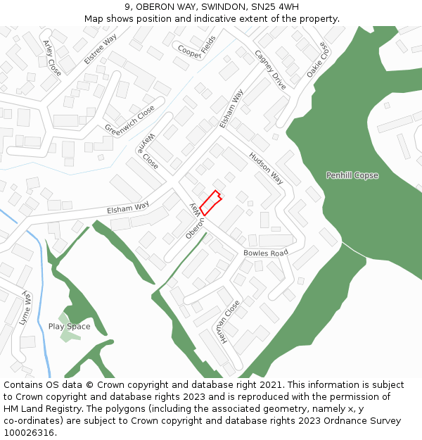 9, OBERON WAY, SWINDON, SN25 4WH: Location map and indicative extent of plot