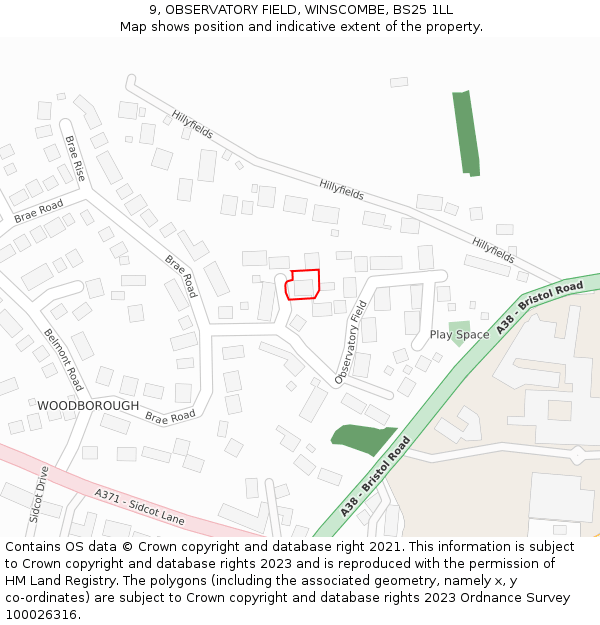 9, OBSERVATORY FIELD, WINSCOMBE, BS25 1LL: Location map and indicative extent of plot