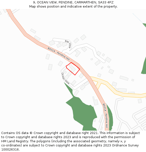 9, OCEAN VIEW, PENDINE, CARMARTHEN, SA33 4PZ: Location map and indicative extent of plot