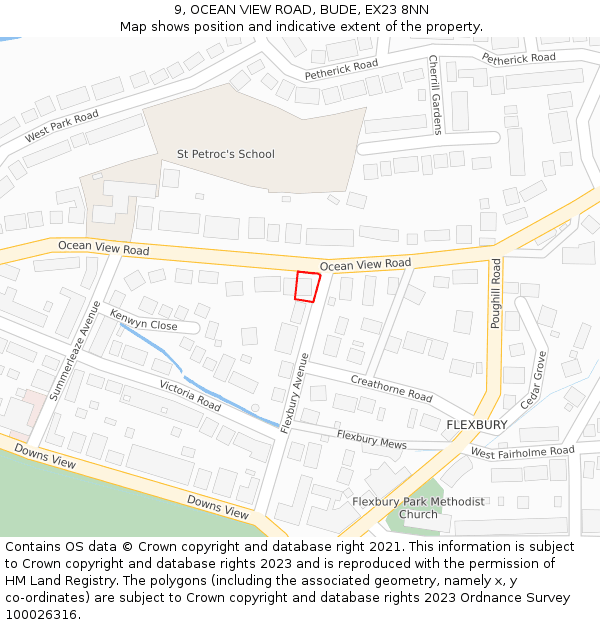 9, OCEAN VIEW ROAD, BUDE, EX23 8NN: Location map and indicative extent of plot