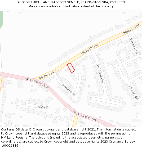 9, OFFCHURCH LANE, RADFORD SEMELE, LEAMINGTON SPA, CV31 1TN: Location map and indicative extent of plot