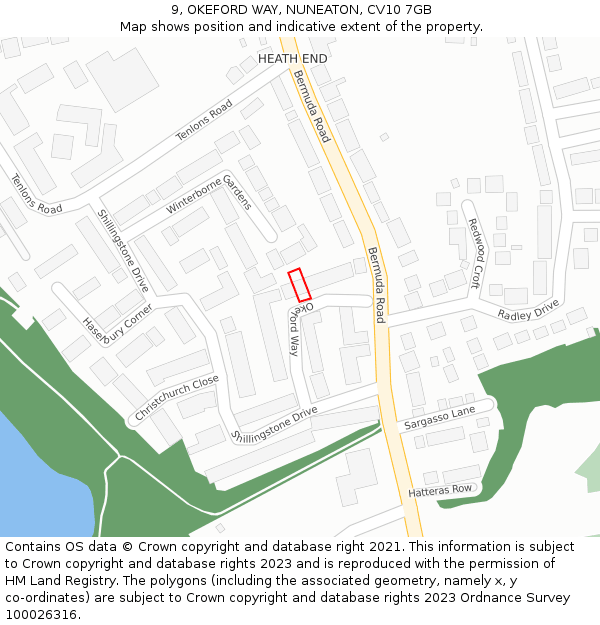 9, OKEFORD WAY, NUNEATON, CV10 7GB: Location map and indicative extent of plot