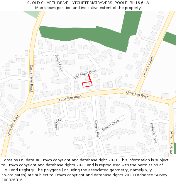 9, OLD CHAPEL DRIVE, LYTCHETT MATRAVERS, POOLE, BH16 6HA: Location map and indicative extent of plot
