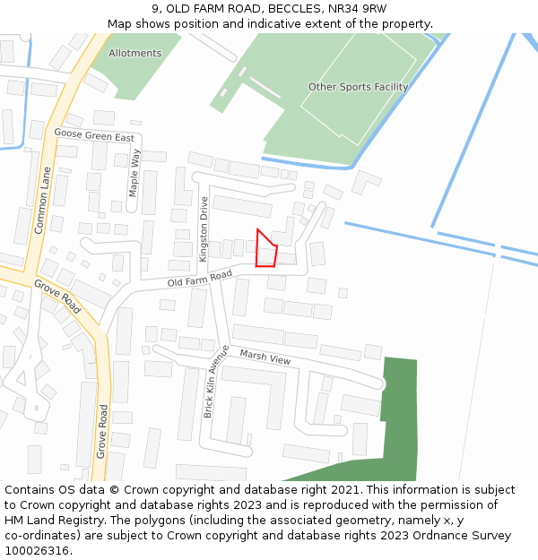 9, OLD FARM ROAD, BECCLES, NR34 9RW: Location map and indicative extent of plot