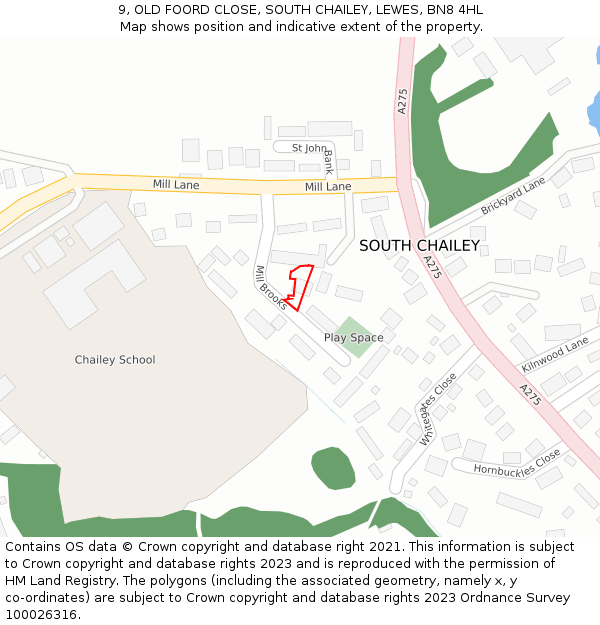 9, OLD FOORD CLOSE, SOUTH CHAILEY, LEWES, BN8 4HL: Location map and indicative extent of plot