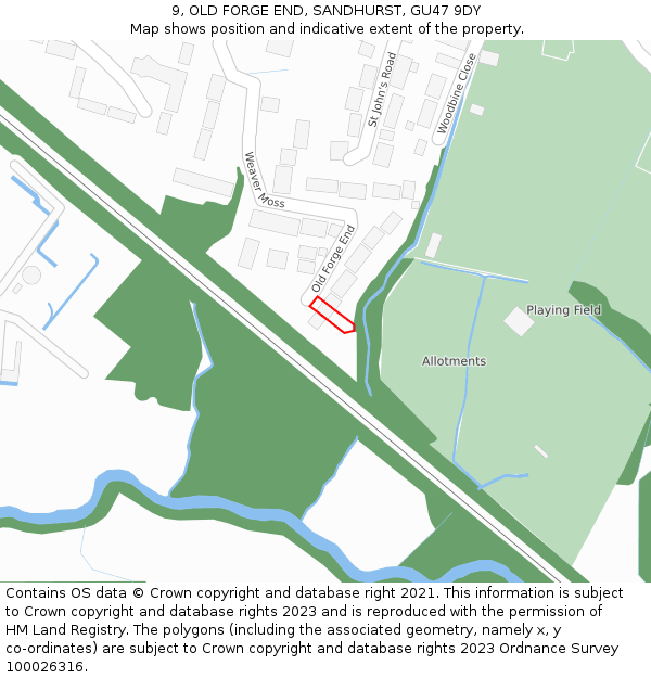 9, OLD FORGE END, SANDHURST, GU47 9DY: Location map and indicative extent of plot