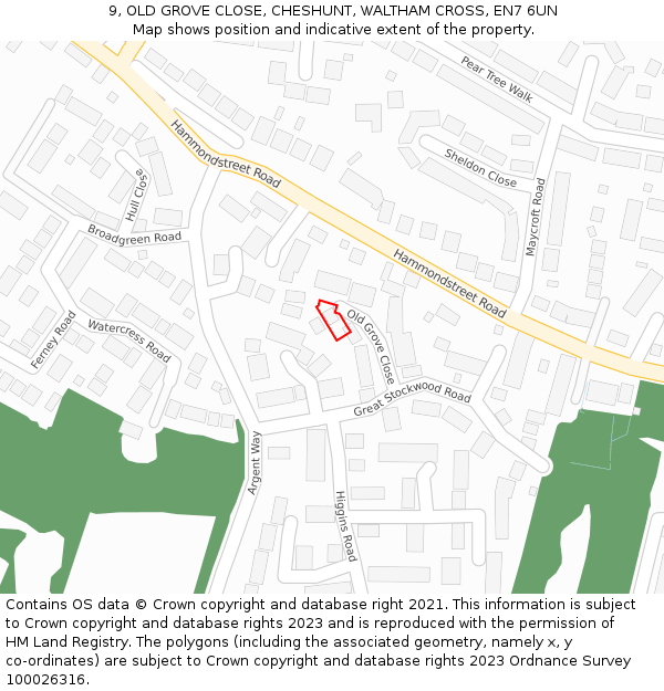 9, OLD GROVE CLOSE, CHESHUNT, WALTHAM CROSS, EN7 6UN: Location map and indicative extent of plot