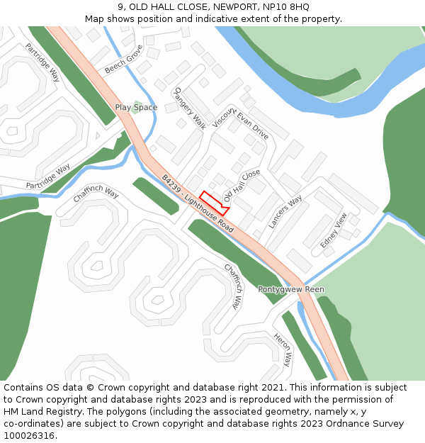 9, OLD HALL CLOSE, NEWPORT, NP10 8HQ: Location map and indicative extent of plot