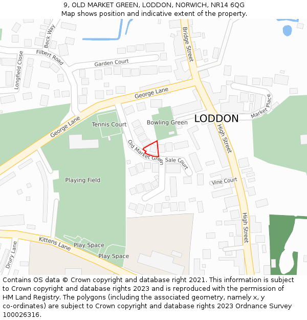 9, OLD MARKET GREEN, LODDON, NORWICH, NR14 6QG: Location map and indicative extent of plot