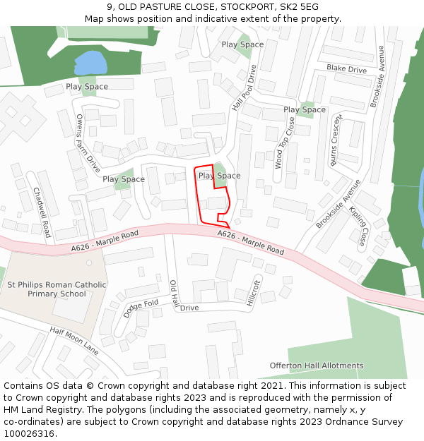 9, OLD PASTURE CLOSE, STOCKPORT, SK2 5EG: Location map and indicative extent of plot