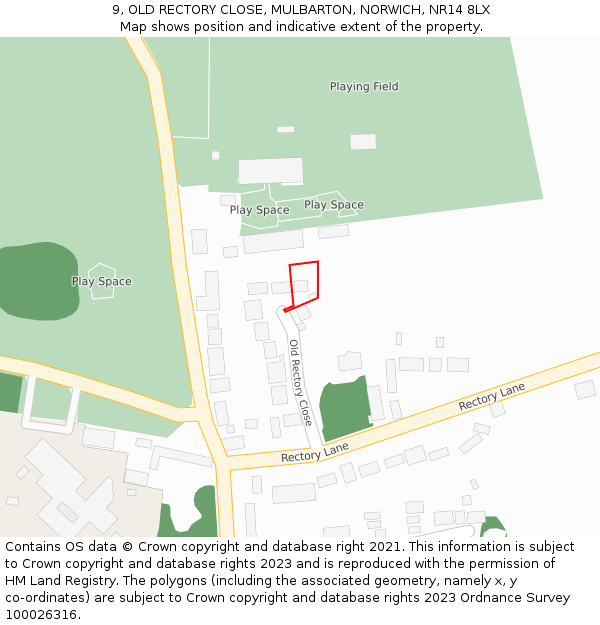 9, OLD RECTORY CLOSE, MULBARTON, NORWICH, NR14 8LX: Location map and indicative extent of plot