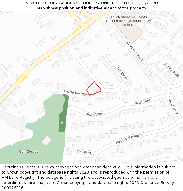 9, OLD RECTORY GARDENS, THURLESTONE, KINGSBRIDGE, TQ7 3PD: Location map and indicative extent of plot