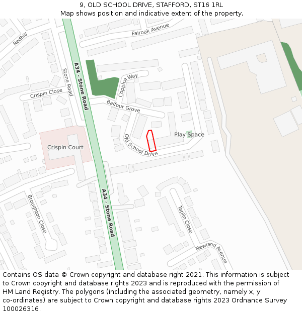 9, OLD SCHOOL DRIVE, STAFFORD, ST16 1RL: Location map and indicative extent of plot