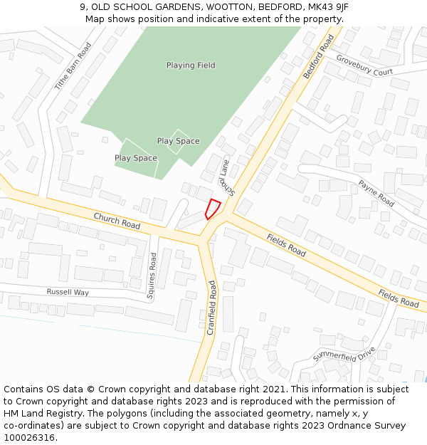 9, OLD SCHOOL GARDENS, WOOTTON, BEDFORD, MK43 9JF: Location map and indicative extent of plot